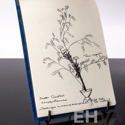 Interesting Hand Illustrated Japanese Sen Shuku an Tea Room Flower Arranging Notebook, Mostly Seika Formal & Moribana Naturalistic Style
