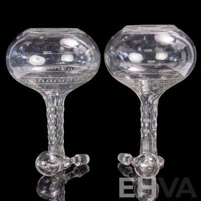 Good Pair Antique Crystal Decanters with Stoppers with Etched Star Pattern