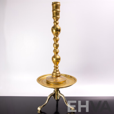 Brass Tray with Three Claw Feet Along with Brass Candle Holder