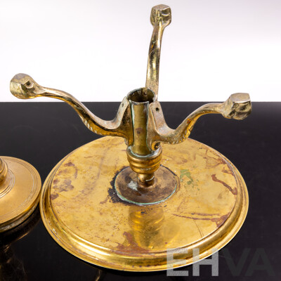 Brass Tray with Three Claw Feet Along with Brass Candle Holder