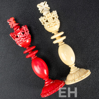 Fantistic Antique Chess Set with Turned Ivory Pieces by Calvert Maker, London, Circa 1820