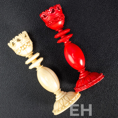 Fantistic Antique Chess Set with Turned Ivory Pieces by Calvert Maker, London, Circa 1820