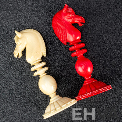 Fantistic Antique Chess Set with Turned Ivory Pieces by Calvert Maker, London, Circa 1820