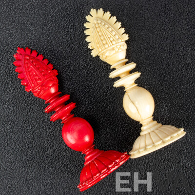 Fantistic Antique Chess Set with Turned Ivory Pieces by Calvert Maker, London, Circa 1820