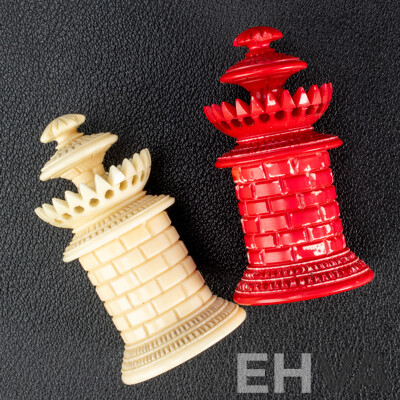 Fantistic Antique Chess Set with Turned Ivory Pieces by Calvert Maker, London, Circa 1820