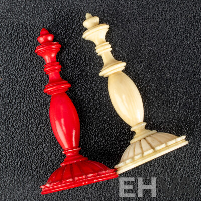 Fantistic Antique Chess Set with Turned Ivory Pieces by Calvert Maker, London, Circa 1820