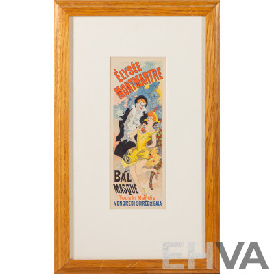 Jules Cheret, (French, 1836-1932), Elysee Montemartre, Limited Edition Vintage Lithograph with COA, 50 x 31 cm (frame)