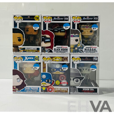Collection of Six Marvel Funko Pop Vinyl Figures Including Dark Phoenix, Visions, M.O.D.O.K and Mores in Original Packaging