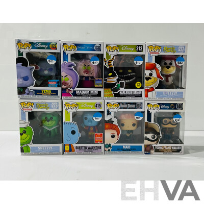 Collection of Eight Disney Funko Pop Vinyl Figures Including Yzma, Madam Mim, Harlequin Demon and More in Original Packaging