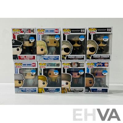 Collection of Eight Funko Pop Vinyl Figures From Several Movies Including Sarah Connor, Carl Jenkins, Daisy Domergue and More in Original Packaging
