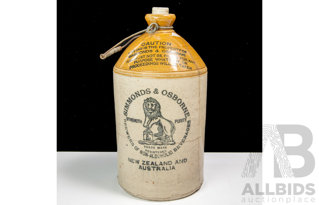 Antique Australian R Fowler Sydney Pottery Demijohn for Symonds & Osborne