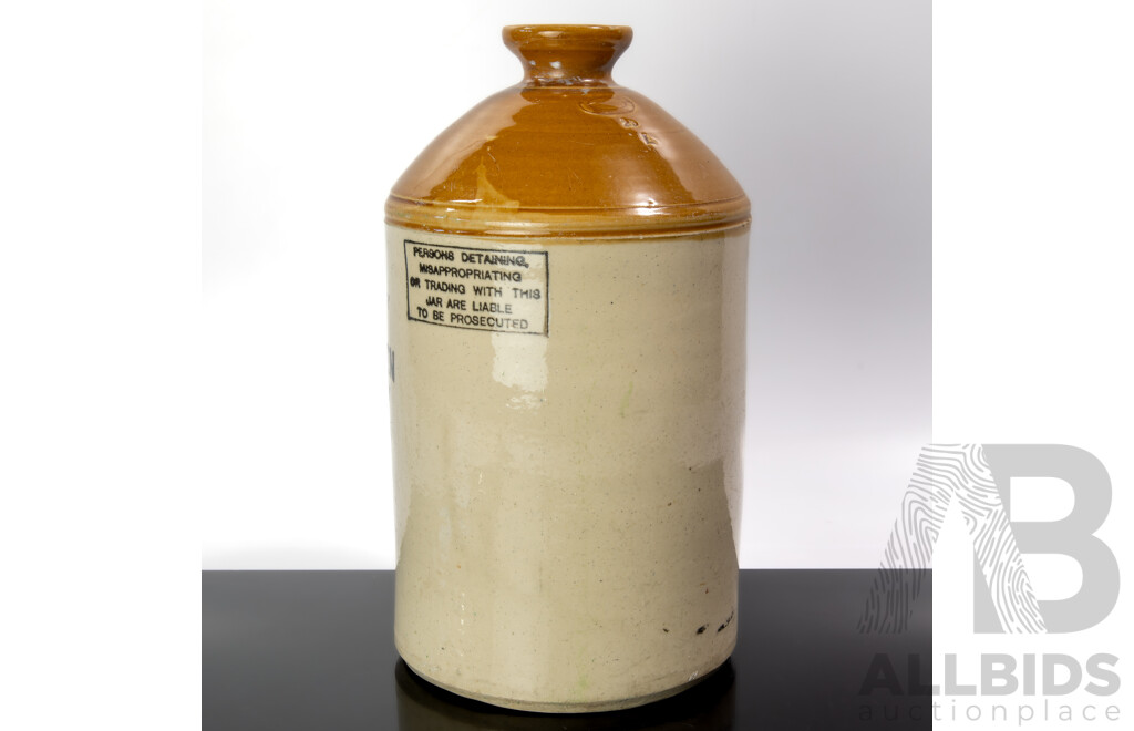 Antique Australian R Fowler Sydney Pottery Demijohn for Long & Barden North Sydney