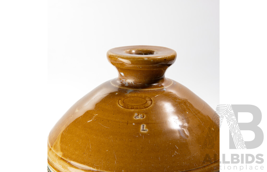 Antique Australian R Fowler Sydney Pottery Demijohn for Long & Barden North Sydney