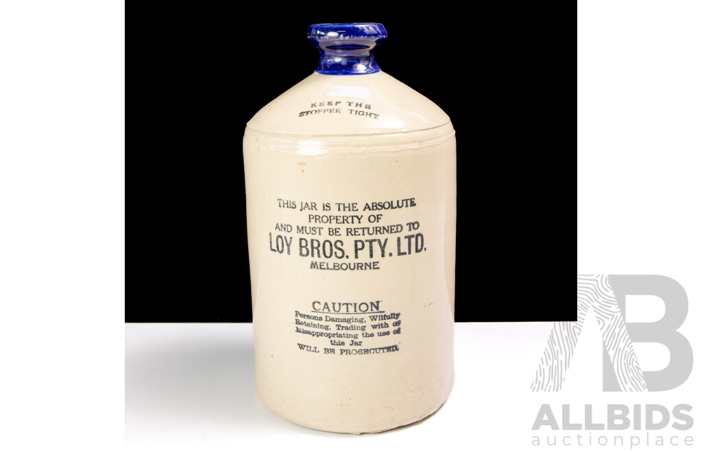 Antique Australian Pottery Demijohn for Loy Bros Melbourne, Probably Bendigo