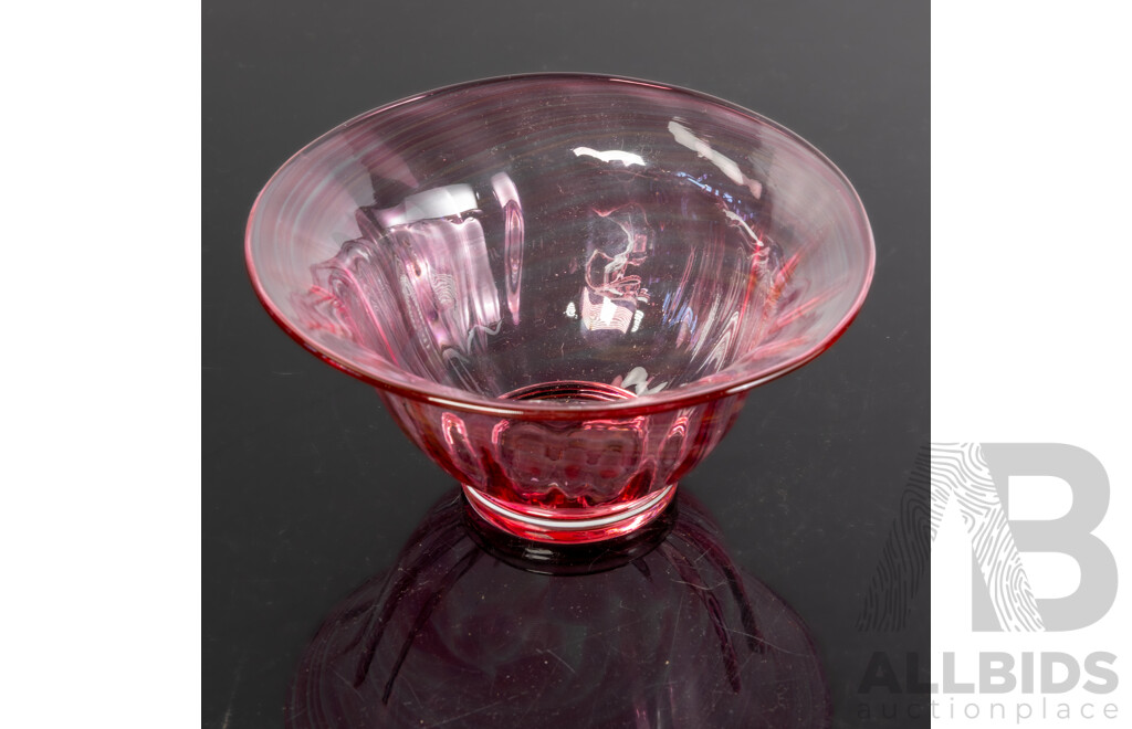Mid Century Studio Art Glass Bowl with Pink Internal Swirl