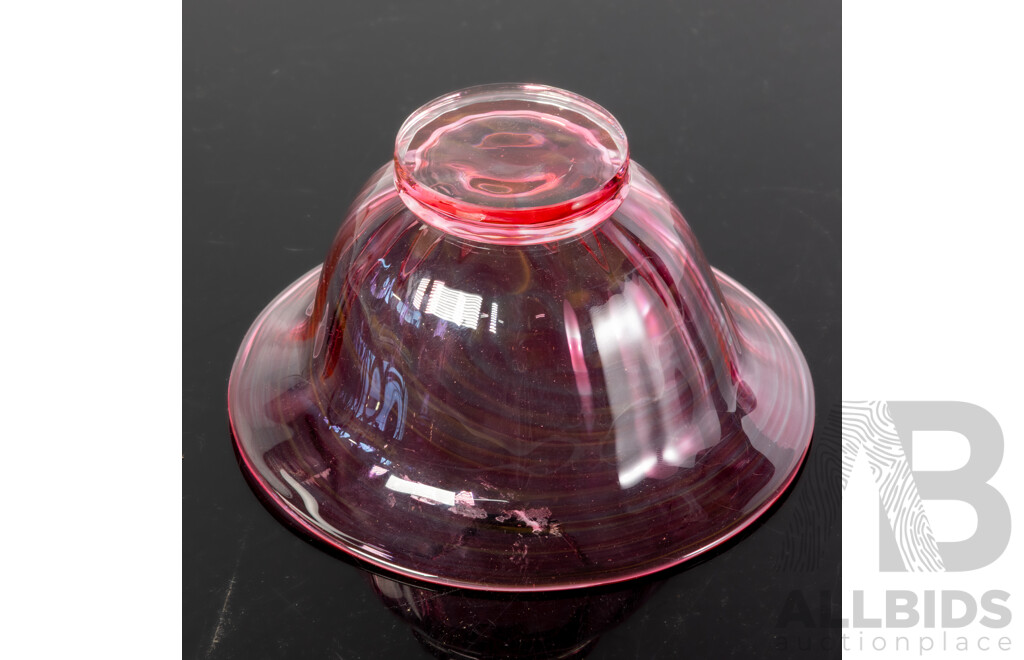 Mid Century Studio Art Glass Bowl with Pink Internal Swirl