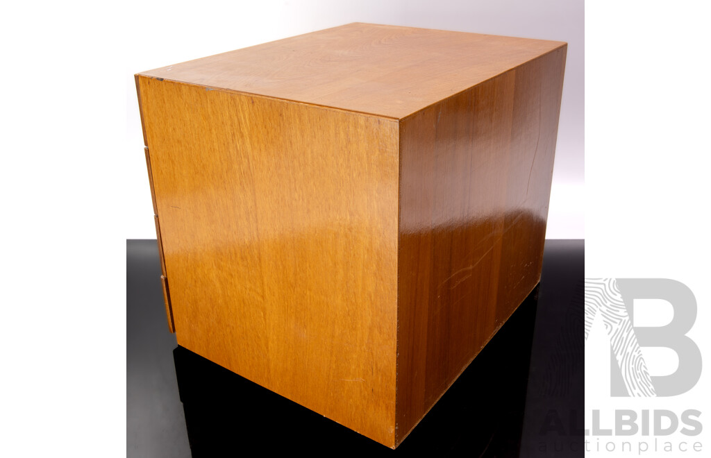 Wooden Four Drawer Slide Cabinet with Selection Slides Relating to Japanese Antiques and Art Including Jomon Pottery and More