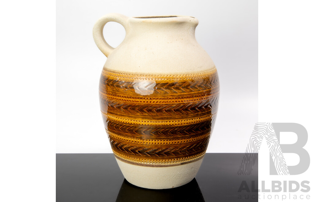 Mid Century West German Ceramic Jug with Glazed and Incised Design