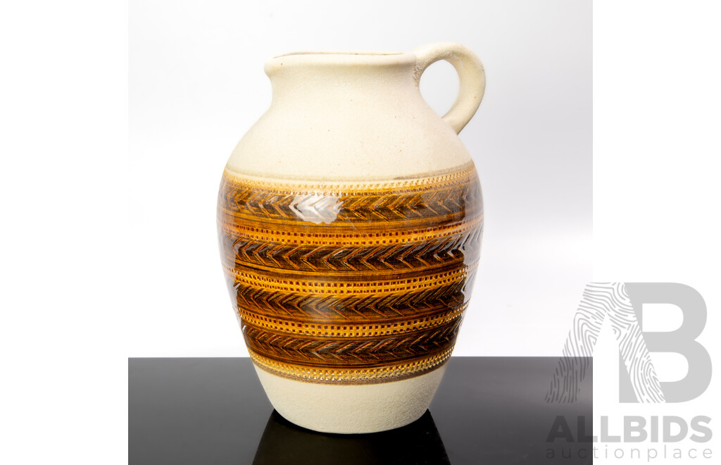 Mid Century West German Ceramic Jug with Glazed and Incised Design