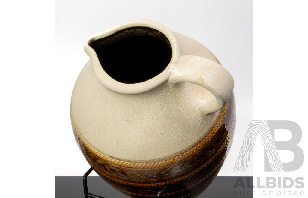 Mid Century West German Ceramic Jug with Glazed and Incised Design