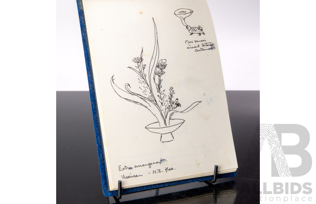 Interesting Hand Illustrated Japanese Sen Shuku an Tea Room Flower Arranging Notebook, Mostly Seika Formal & Moribana Naturalistic Style