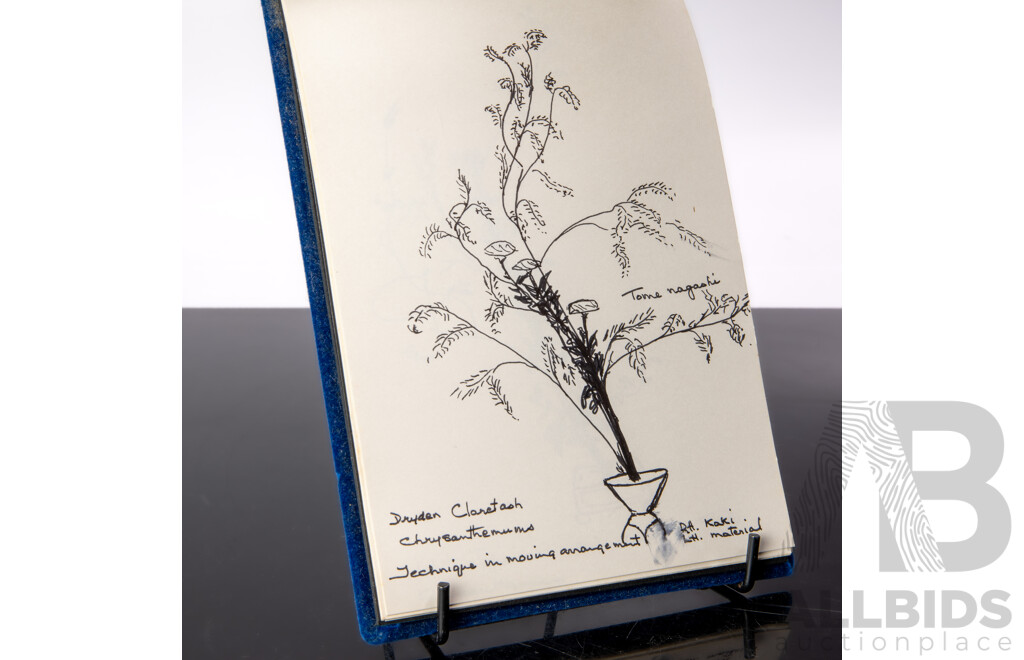 Interesting Hand Illustrated Japanese Sen Shuku an Tea Room Flower Arranging Notebook, Mostly Seika Formal & Moribana Naturalistic Style