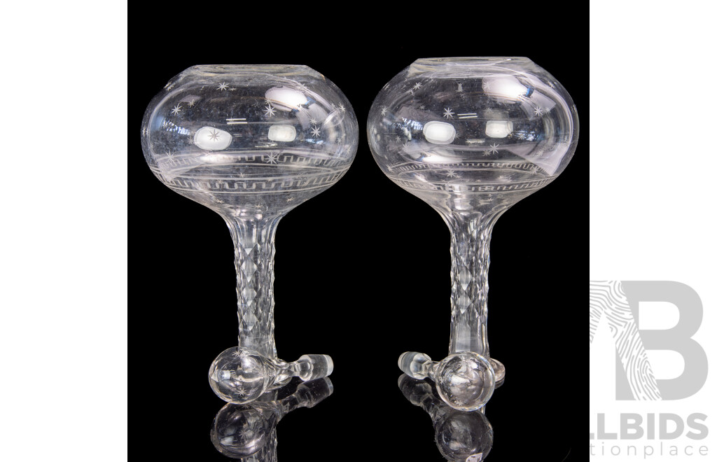 Good Pair Antique Crystal Decanters with Stoppers with Etched Star Pattern