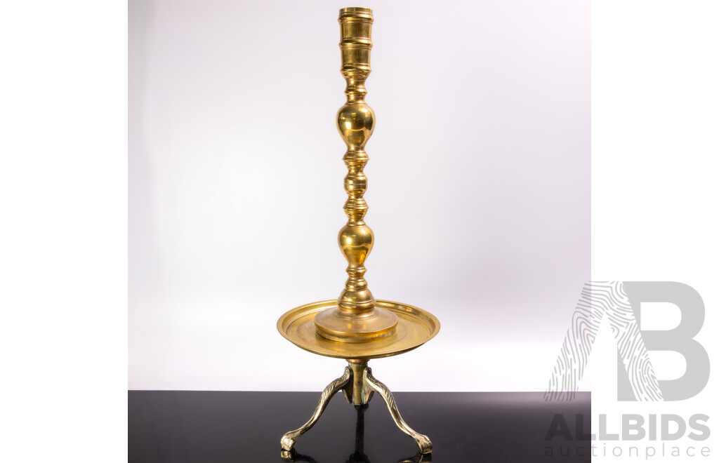 Brass Tray with Three Claw Feet Along with Brass Candle Holder
