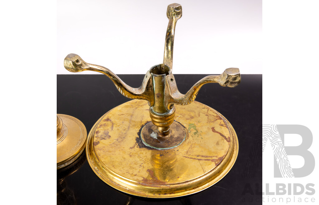 Brass Tray with Three Claw Feet Along with Brass Candle Holder
