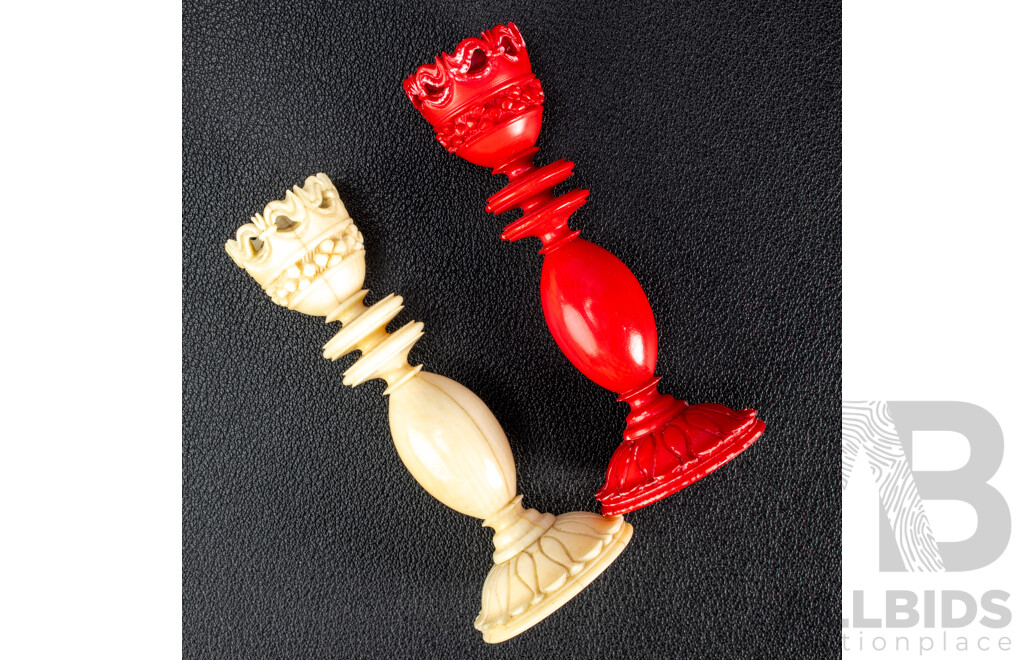 Fantistic Antique Chess Set with Turned Ivory Pieces by Calvert Maker, London, Circa 1820