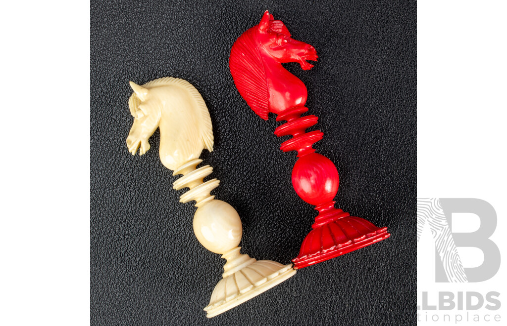 Fantistic Antique Chess Set with Turned Ivory Pieces by Calvert Maker, London, Circa 1820