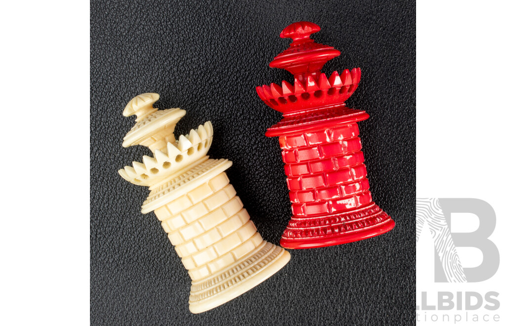 Fantistic Antique Chess Set with Turned Ivory Pieces by Calvert Maker, London, Circa 1820