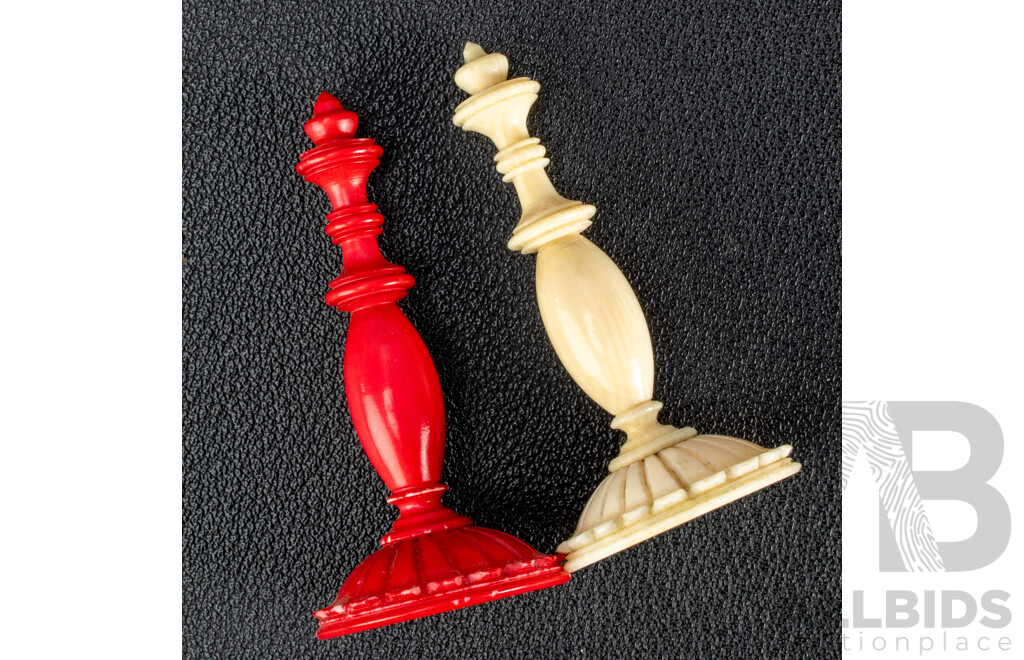 Fantistic Antique Chess Set with Turned Ivory Pieces by Calvert Maker, London, Circa 1820