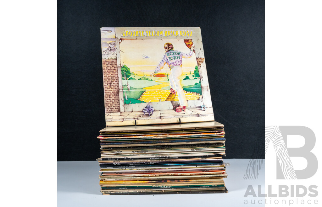Collection 50 Vintage Vinyl LPs, Various Genres and Artists Including Elton John, Elvis, Joni Mitchell and More