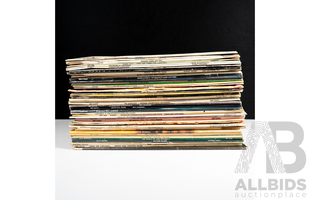 Collection 50 Vintage Vinyl LPs, Various Genres and Artists Including Elton John, Elvis, Joni Mitchell and More