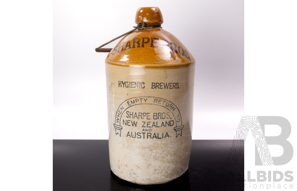 Antique Australian Pottery Salt Glazed Demijohn for Sharpe Bros