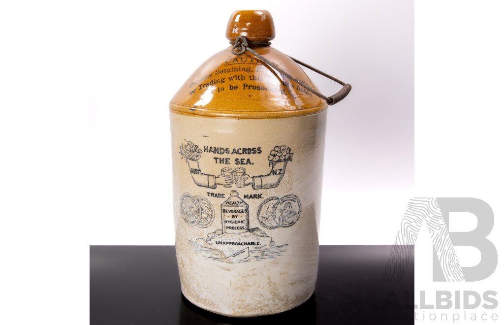 Antique Australian Pottery Salt Glazed Demijohn for Sharpe Bros