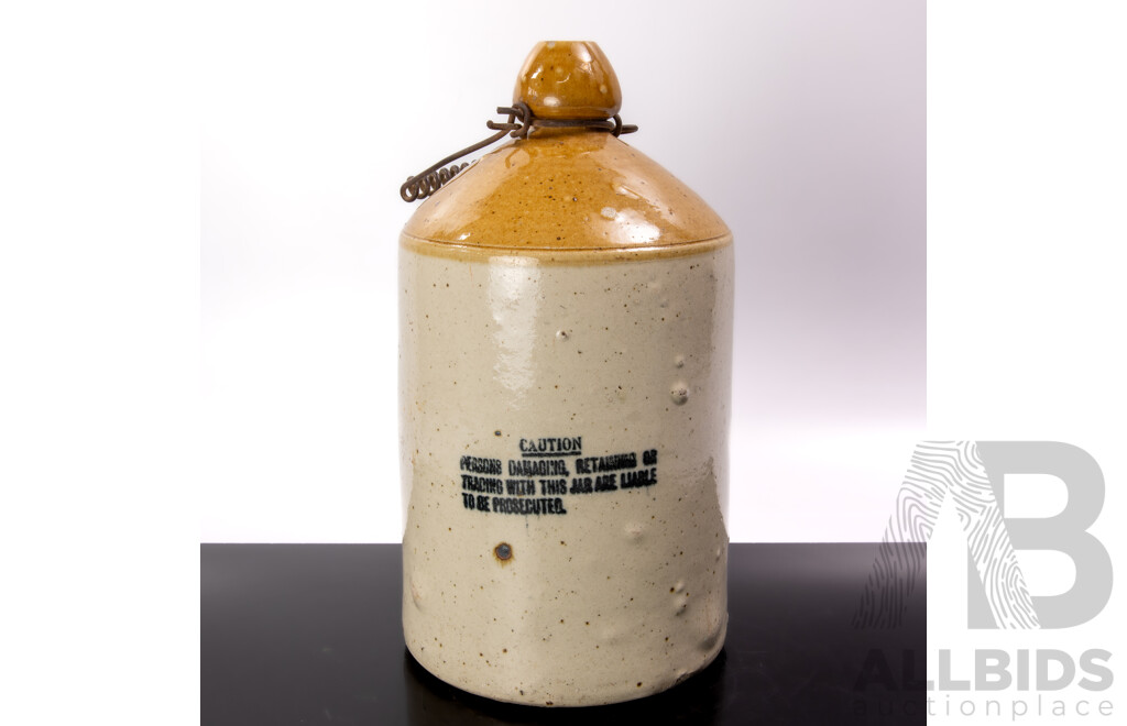 Antique Australian Pottery Salt Glazed Demijohn for Sharpe Bros