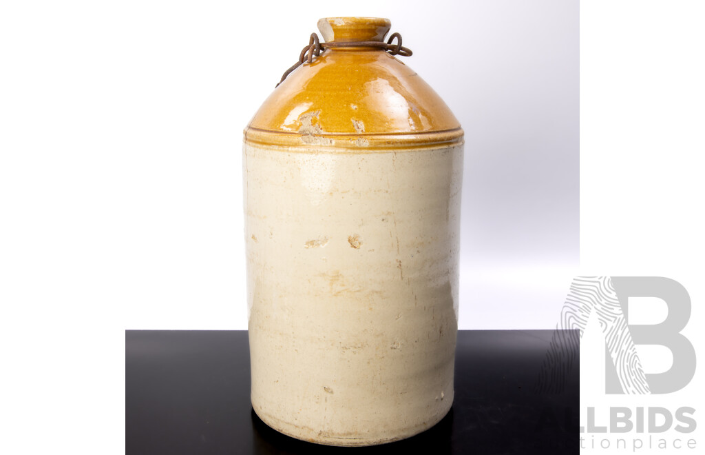 Antique Australian Pottery Salt Glazed Demi John for Wy Wy Coy Brewed & Aerated Beverages