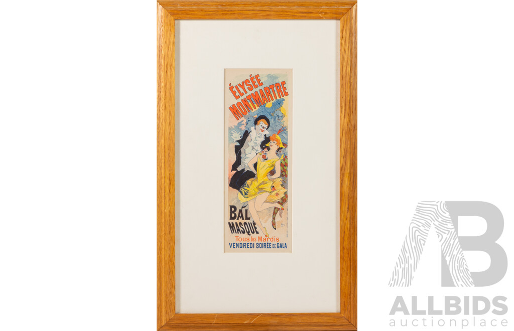 Jules Cheret, (French, 1836-1932), Elysee Montemartre, Limited Edition Vintage Lithograph with COA, 50 x 31 cm (frame)