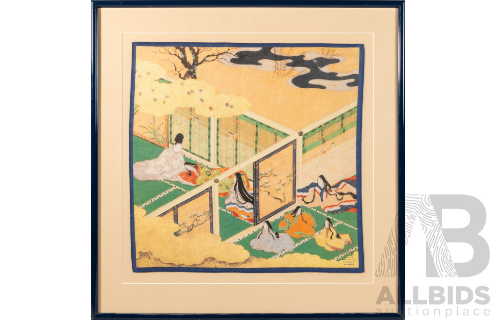 Artist Unknown, (Japanese School), Wakamurasaki, Scene From the Tale of Genji, Coloured Pigment on Cloth, 50 x 69 cm (frame)