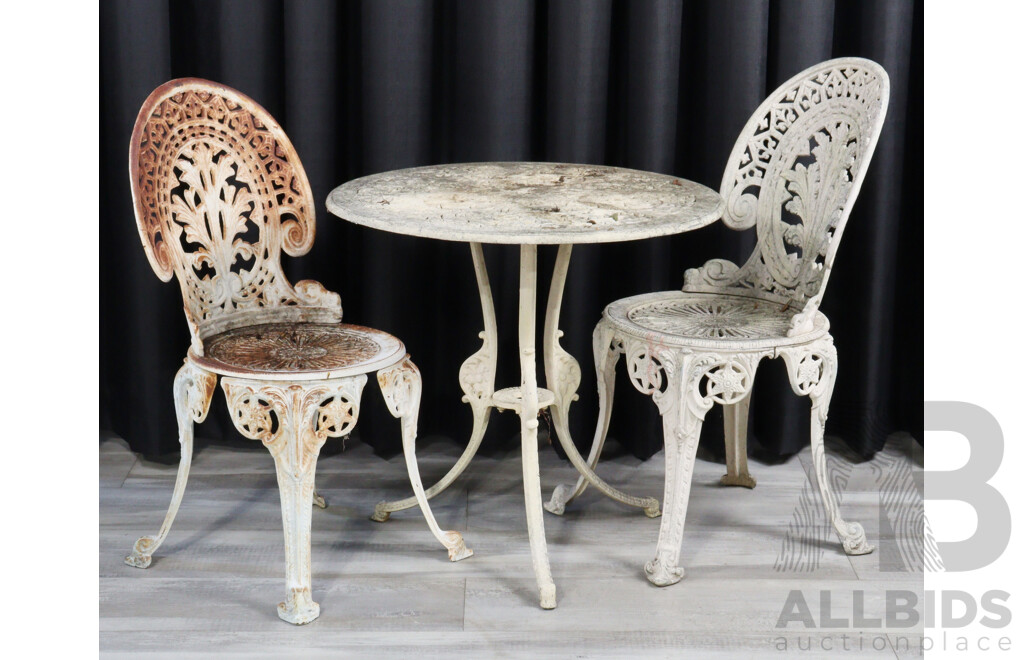 Three Piece Cast Alloy Outdoor Suite with Single Cast Iron Chair
