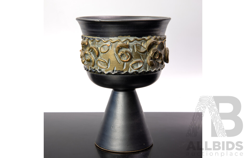 Mid Century Italian Ceramic Goblet with Applied Floral Detail