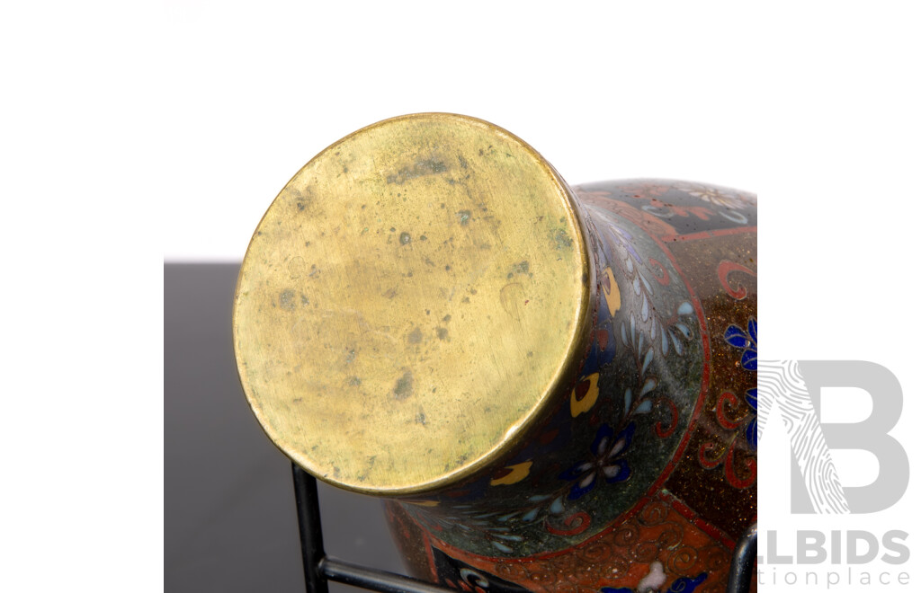 Antique Japanese Cloisonne Baluster Form Vase with Butterfly Decoration