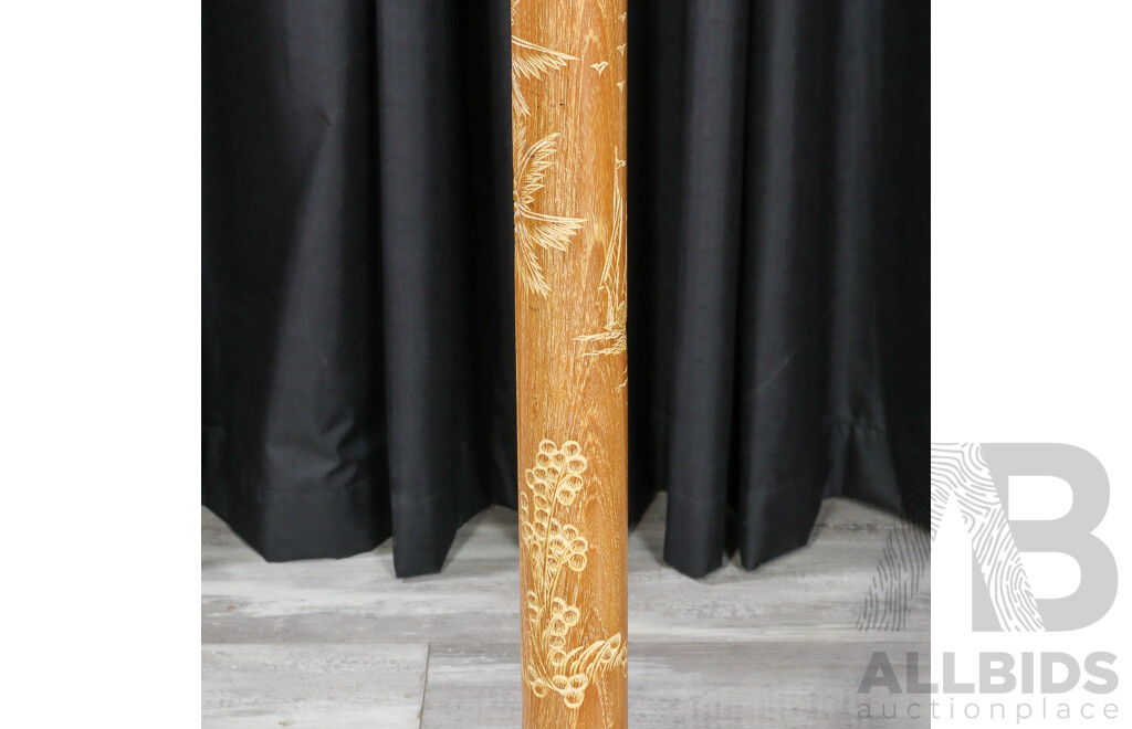 Turned Timber Floor Lamp with Carved Island Scene