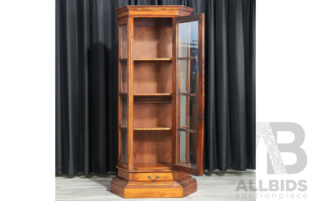Indonesian Mahogany Glass Front Display Cabinet