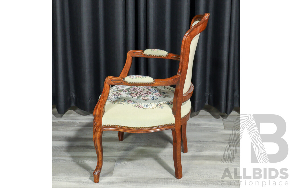 French Elm Carver with Needlepoint Upholstery