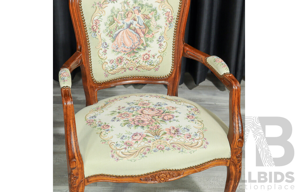 French Elm Carver with Needlepoint Upholstery