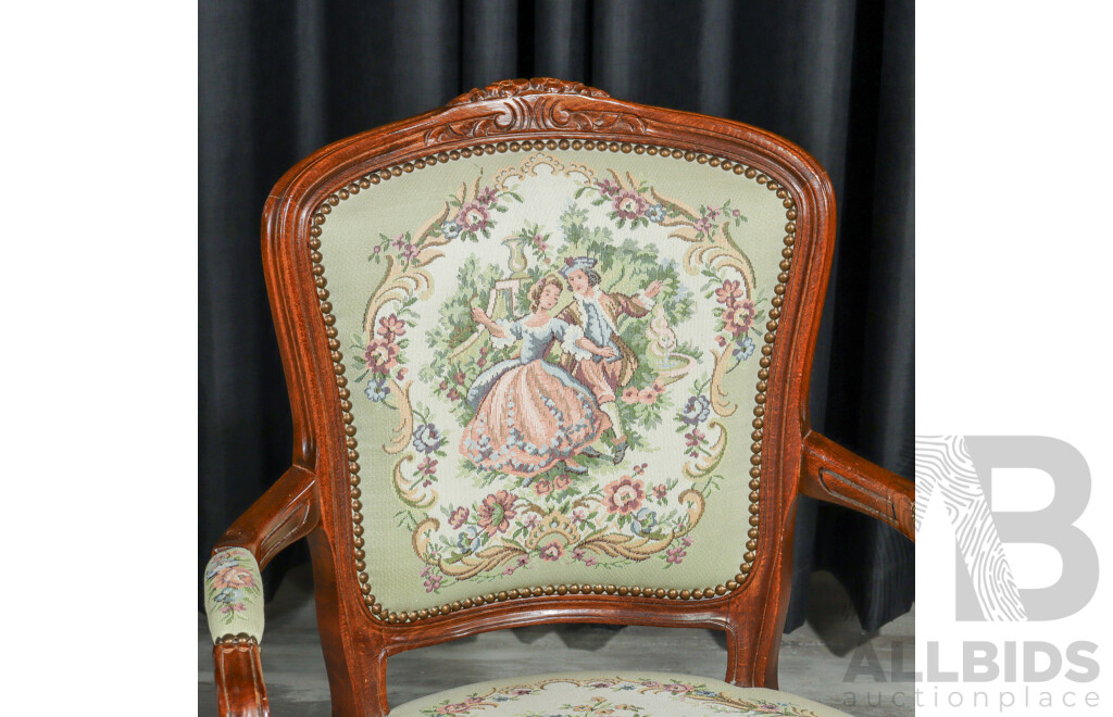 French Elm Carver with Needlepoint Upholstery
