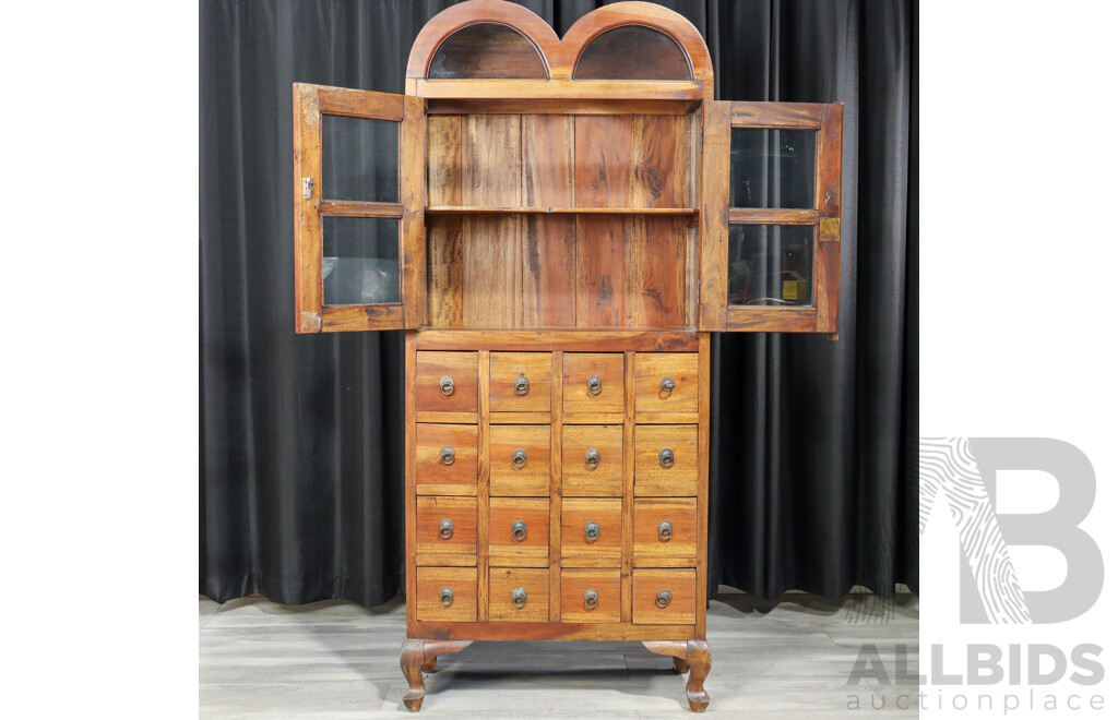 Indonesian Teak Kitchen Cabinet with 16 Spice Drawers